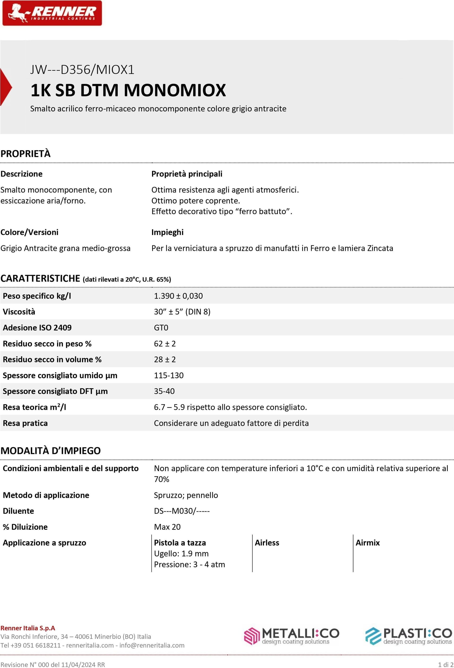 Renner Monomiox 1kg antracite smalto ferromicaceo per ferro leghe leggere e superfici zincate in Vernice Aloiserw.com - Altomonte, commercioVirtuoso.it