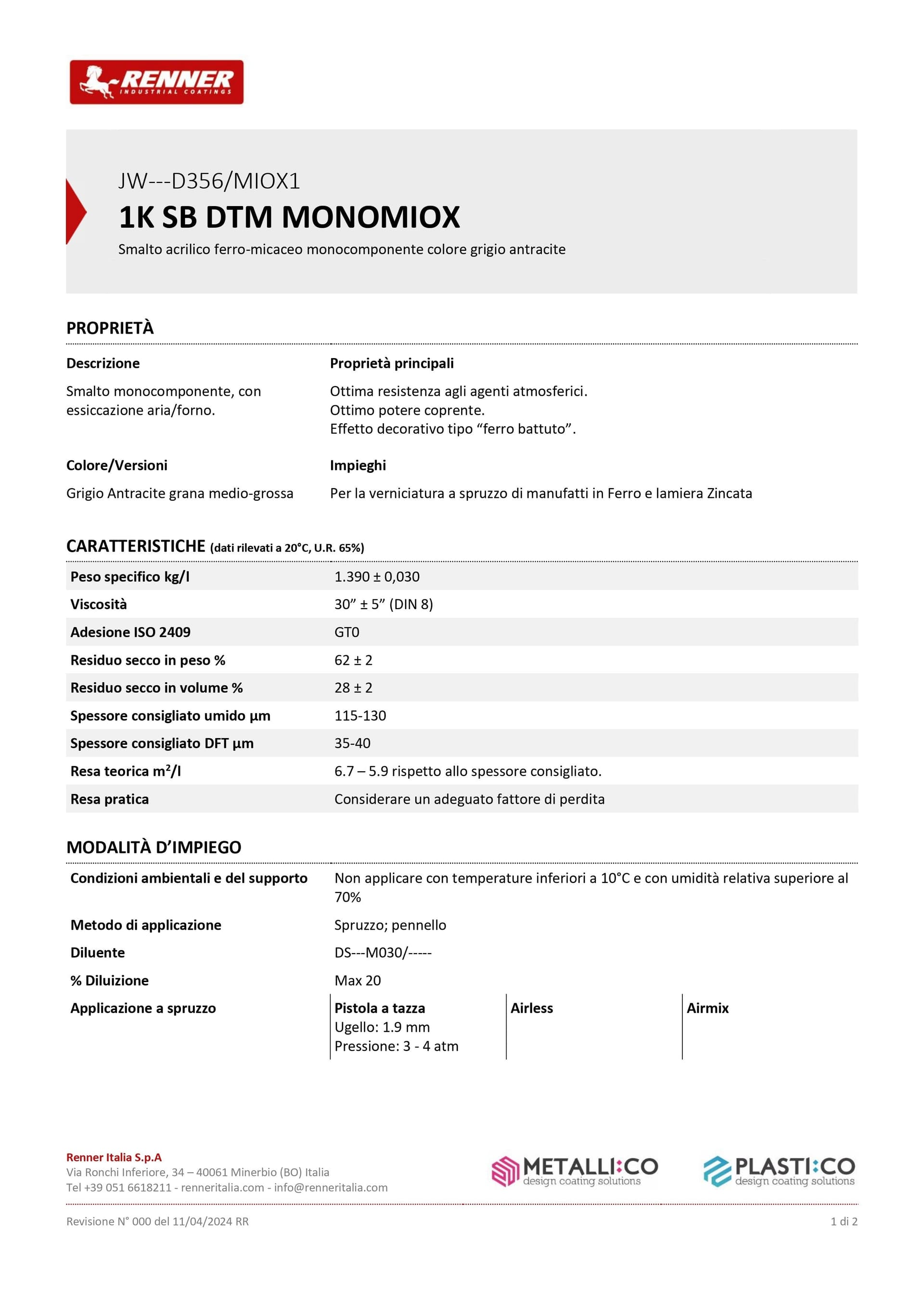 Renner Monomiox 1kg antracite smalto ferromicaceo per ferro leghe leggere e superfici zincate in Vernice Aloiserw.com - Altomonte, commercioVirtuoso.it