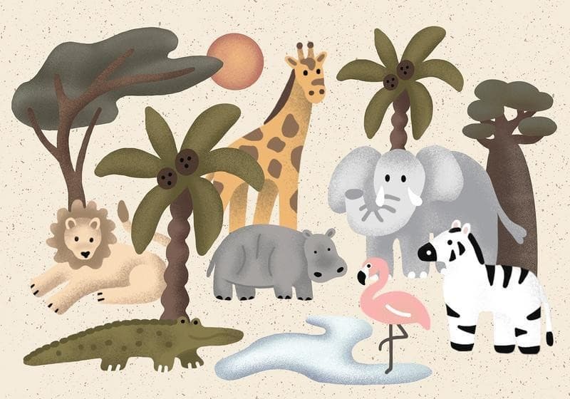Carta da parati - Childrens Africa - Animals With Simple Shapes in Sticker da muro e lettere in legno Collezione Casa - Trebisacce, commercioVirtuoso.it