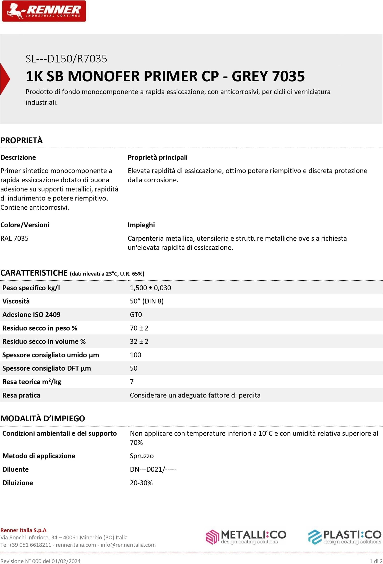 Renner Monofer 1kg fondo grigio protettivo antiruggine per ferro RAL 7035 in Pittura per imbiancare Aloiserw.com - Altomonte, commercioVirtuoso.it