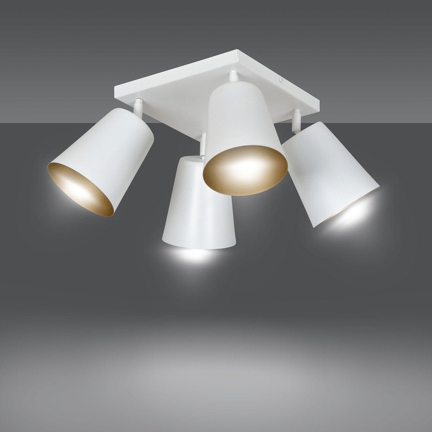 Plafoniera A Faretti 4 Luci Prism Con Coni In Acciaio Bianco E Oro Interno in Lampadari LuceArt - Montecorvino Pugliano, commercioVirtuoso.it