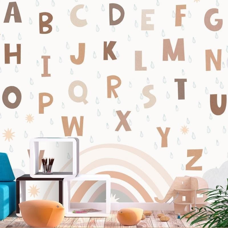 Carta da parati per bambini Alfabeto in Sticker da muro e lettere in legno Collezione Casa - Trebisacce, commercioVirtuoso.it