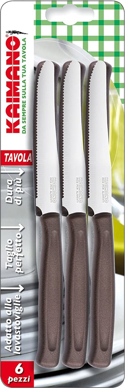 KAIMANO COLTELLO DINAMIK LAMA DENTATA LUNGA CM 11 - PZ 6 -- marrone in prodotto EuroStore07 - Alatri, commercioVirtuoso.it