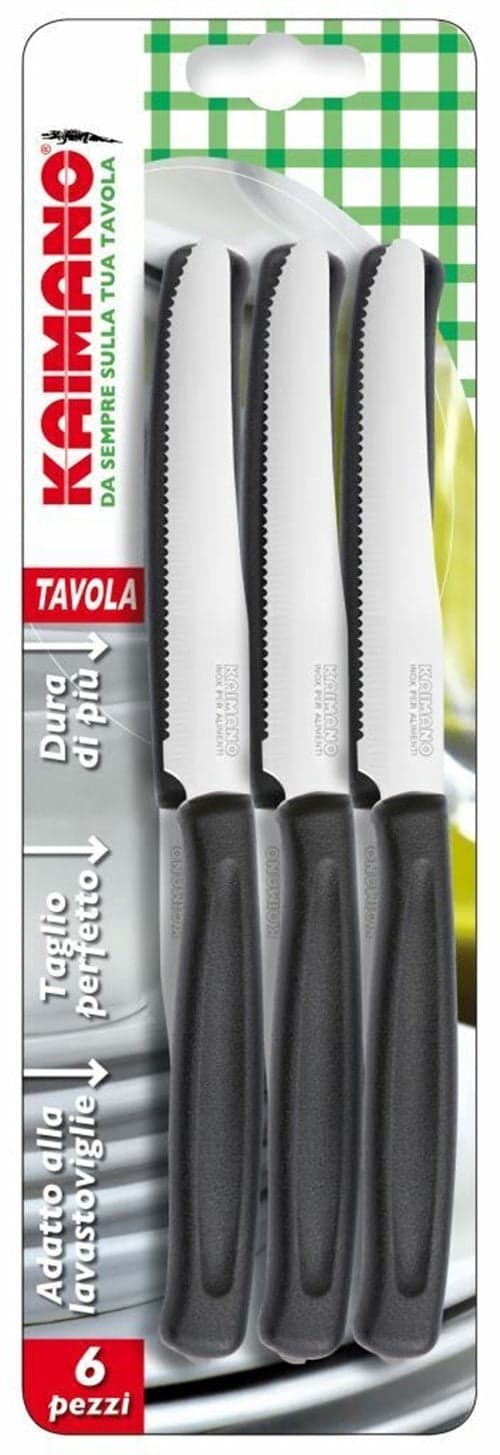 KAIMANO COLTELLO DINAMIK DA TAVOLA LAMA DENTATA - LAMA DA 11 CM- PZ 6 NERO in prodotto EuroStore07 - Alatri, commercioVirtuoso.it
