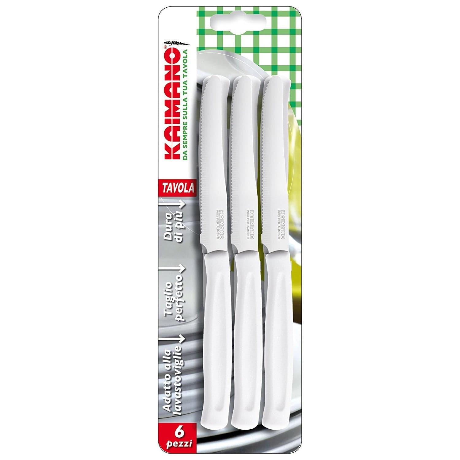 KAIMANO COLTELLO DINAMIK DA TAVOLA LAMA DENTATA 6 PZ - LAMA DA 11 CM - BIANCO in prodotto EuroStore07 - Alatri, commercioVirtuoso.it