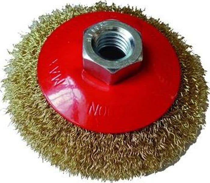 Spazzola Circolare Conica 90 mm. con Fili Ottone Ondulati d.0,30 mm Blinky