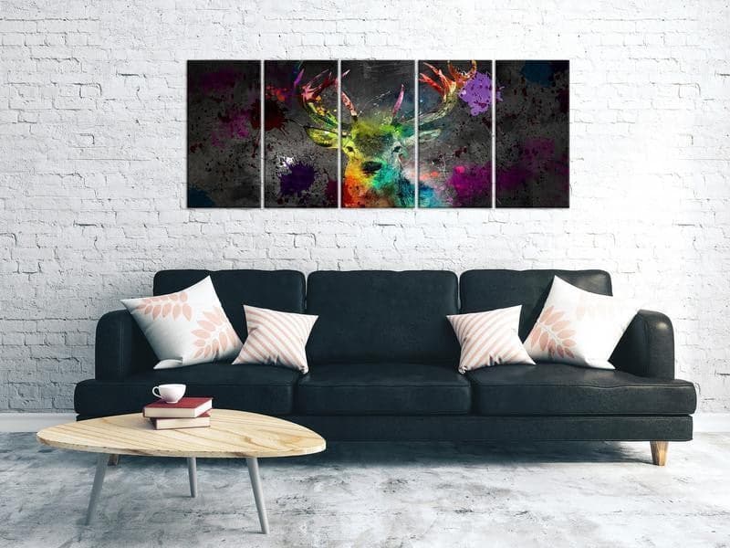 Quadro - Rainbow Deer (5 Parts) Narrow in Dipinti Collezione Casa - Trebisacce, commercioVirtuoso.it
