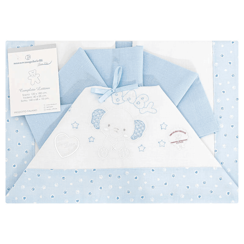 Lenzuola lettino neonato e copertina Nazareno Gabrielli Baby elefante in Lenzuola da lettino con sbarre Collezione Casa - Trebisacce, commercioVirtuoso.it