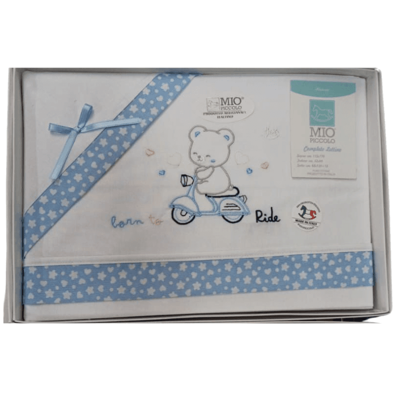 Lenzuola lettino neonato in cotone Mio piccolo Born to ride in Completi da lettino con sbarre Collezione Casa - Trebisacce, commercioVirtuoso.it