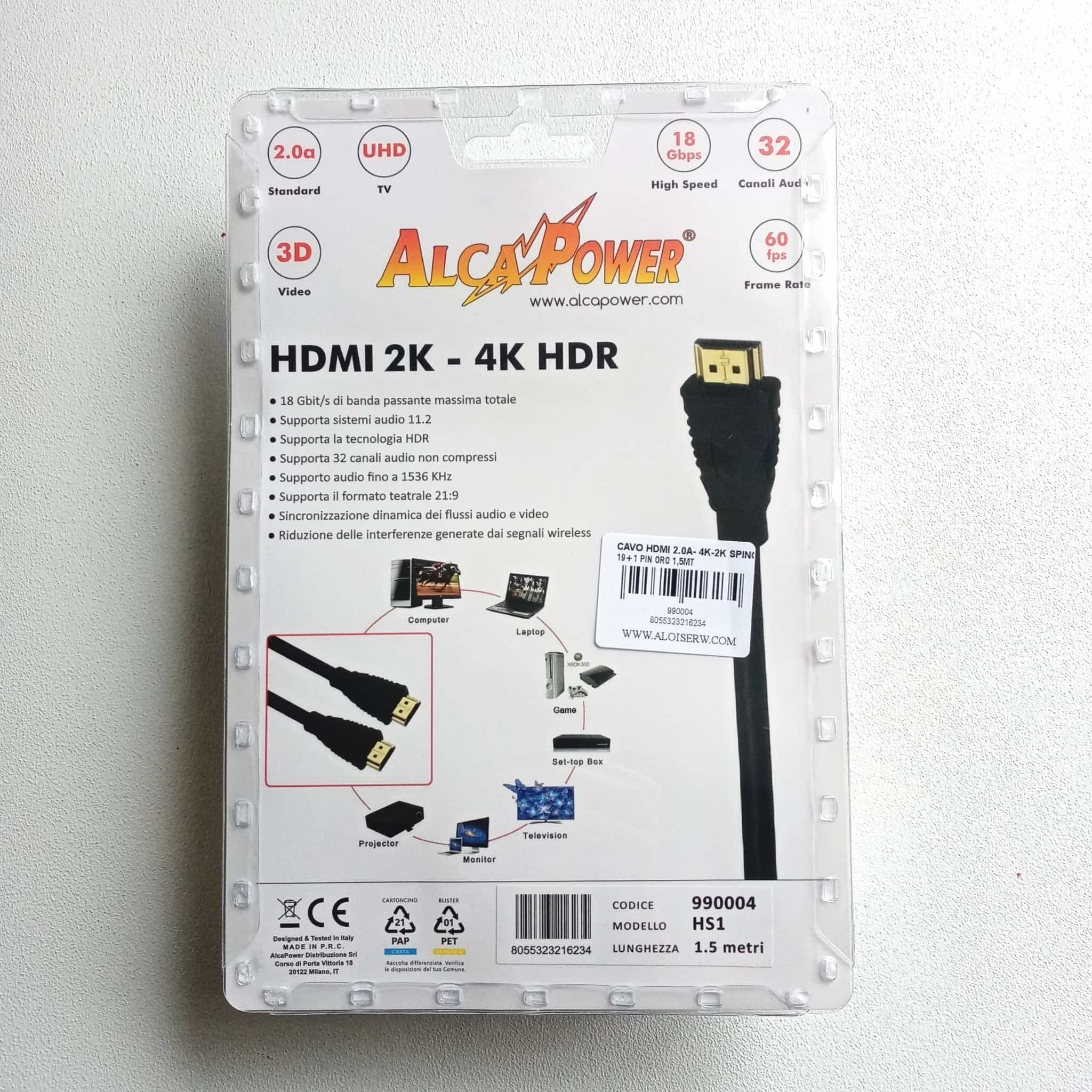 Cavo 1,5 metri HDMI 2.0a 4K/2K spinotti da19+1 pin placcati oro in Cavi HDMI Aloiserw.com - Altomonte, commercioVirtuoso.it