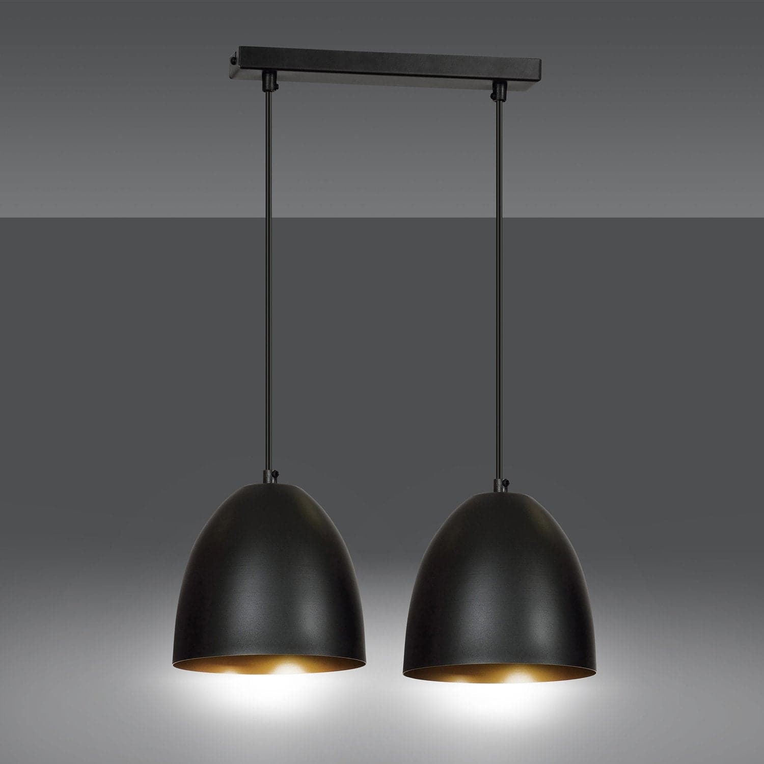 Lampadario 2 Luci Lenox In Acciaio Nero Con Cupole In Nero E Oro in Lampade a sospensione LuceArt - Montecorvino Pugliano, commercioVirtuoso.it