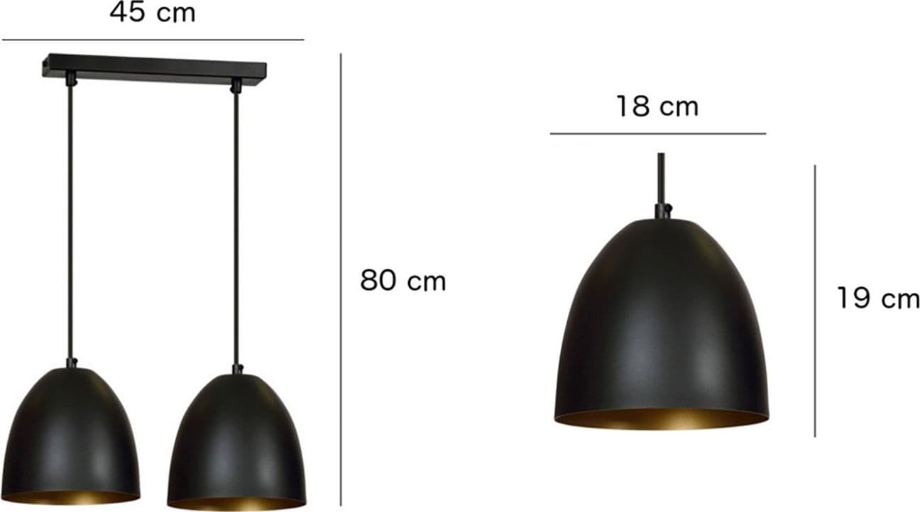 Lampadario 2 Luci Lenox In Acciaio Nero Con Cupole In Nero E Oro in Lampade a sospensione LuceArt - Montecorvino Pugliano, commercioVirtuoso.it