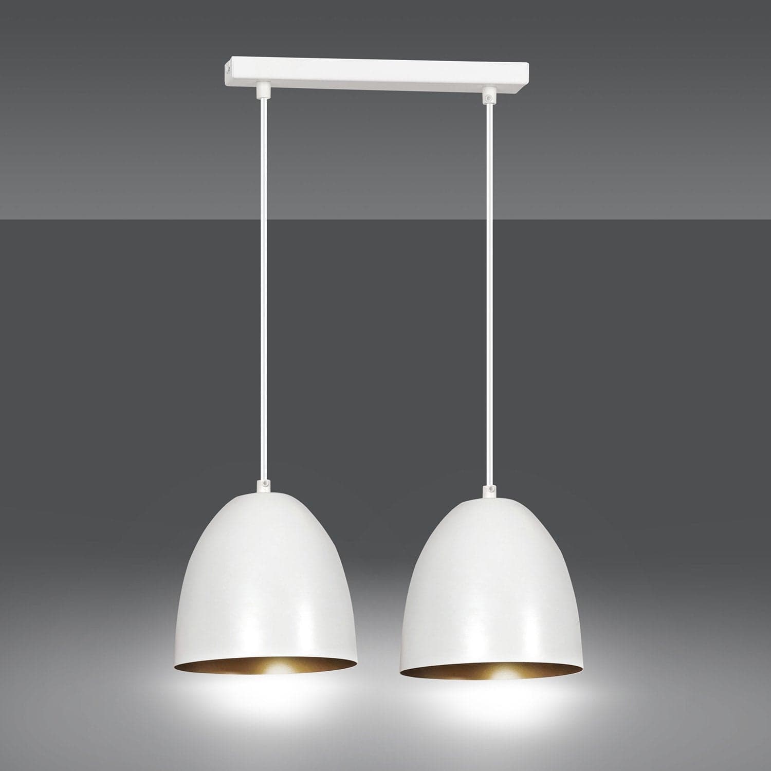 Lampadario 2 Luci Lenox In Acciaio Bianco Con Cupole In Nero E Oro in Lampadari LuceArt - Montecorvino Pugliano, commercioVirtuoso.it