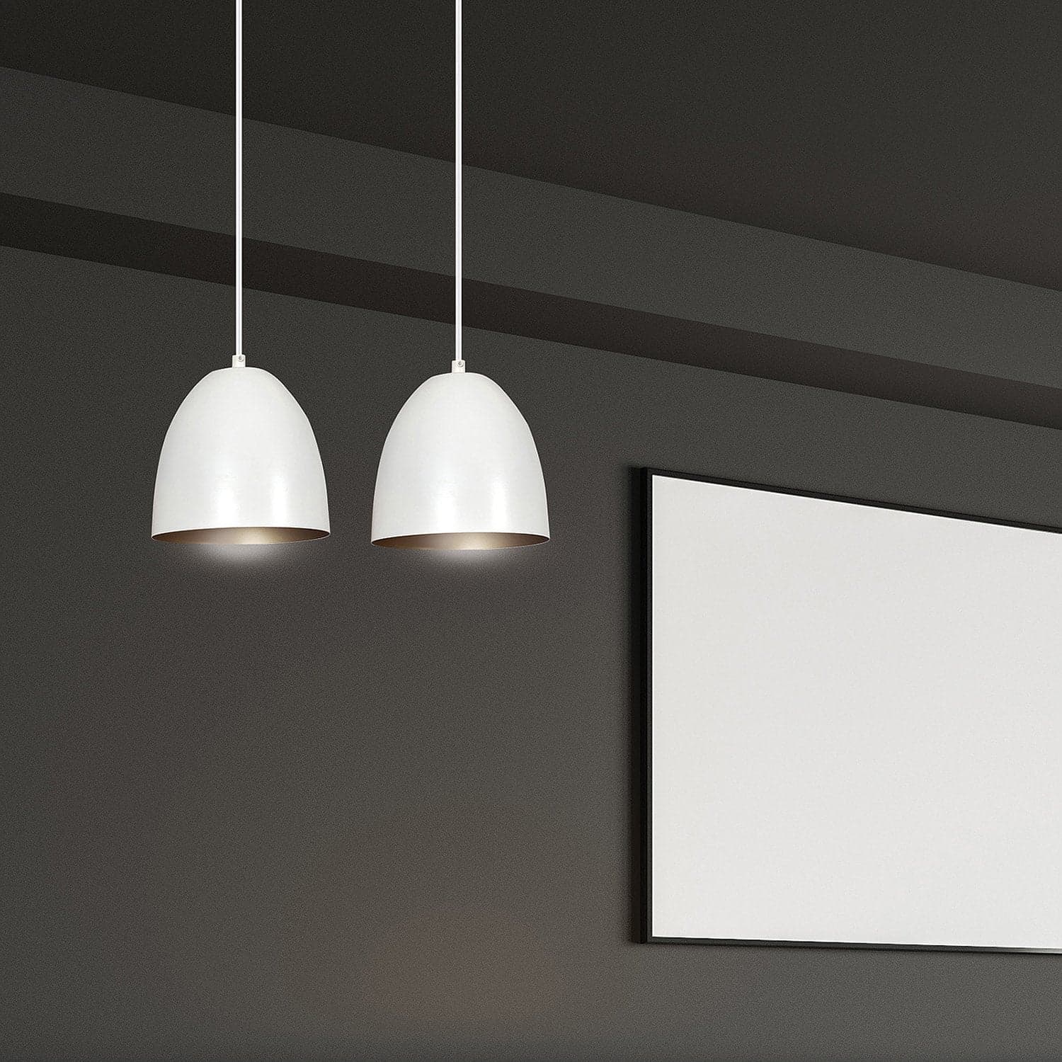 Lampadario 2 Luci Lenox In Acciaio Bianco Con Cupole In Nero E Oro in Lampadari LuceArt - Montecorvino Pugliano, commercioVirtuoso.it