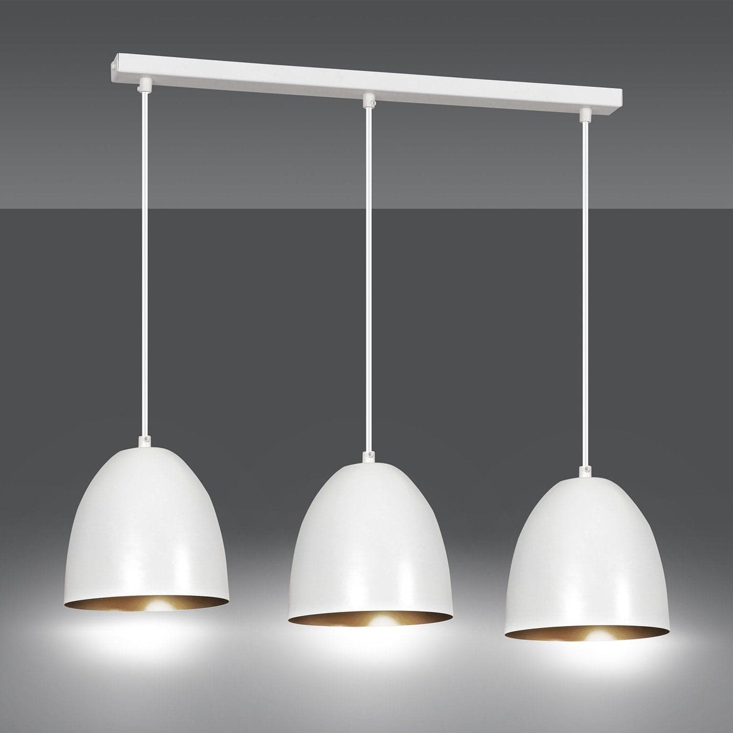 Lampadario 3 Luci Lenox In Acciaio Bianco Con Cupole In Nero E Oro in Lampadari LuceArt - Montecorvino Pugliano, commercioVirtuoso.it
