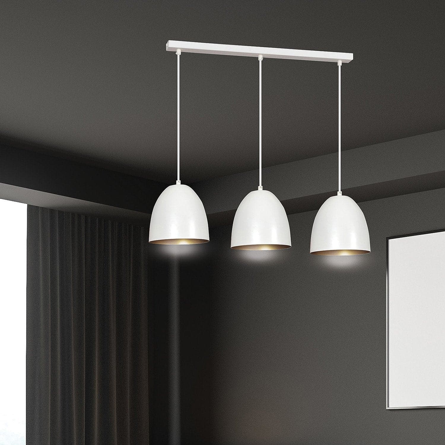 Lampadario 3 Luci Lenox In Acciaio Bianco Con Cupole In Nero E Oro in Lampadari LuceArt - Montecorvino Pugliano, commercioVirtuoso.it