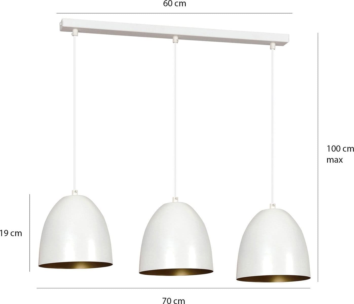 Lampadario 3 Luci Lenox In Acciaio Bianco Con Cupole In Nero E Oro in Lampadari LuceArt - Montecorvino Pugliano, commercioVirtuoso.it