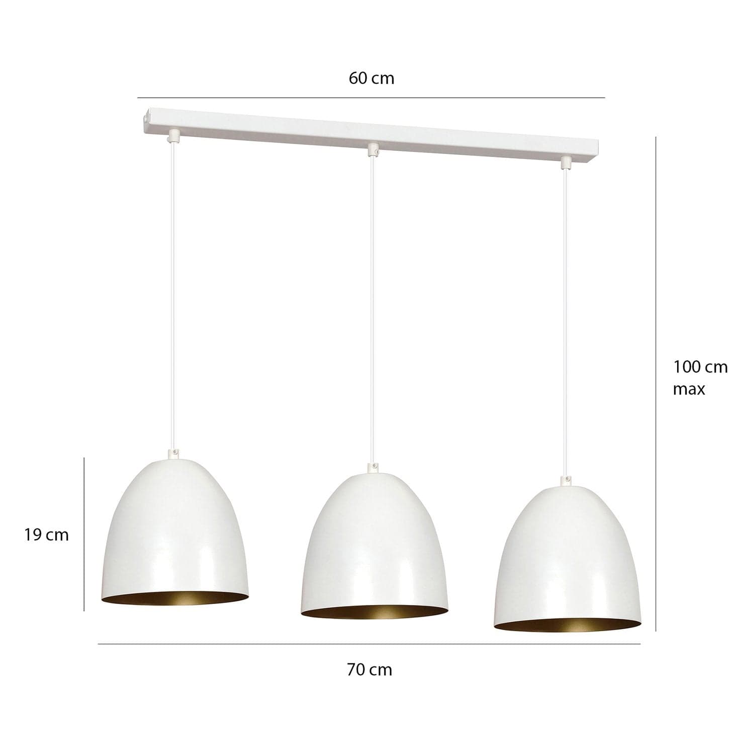 Lampadario 3 Luci Lenox In Acciaio Bianco Con Cupole In Nero E Oro in Lampadari LuceArt - Montecorvino Pugliano, commercioVirtuoso.it