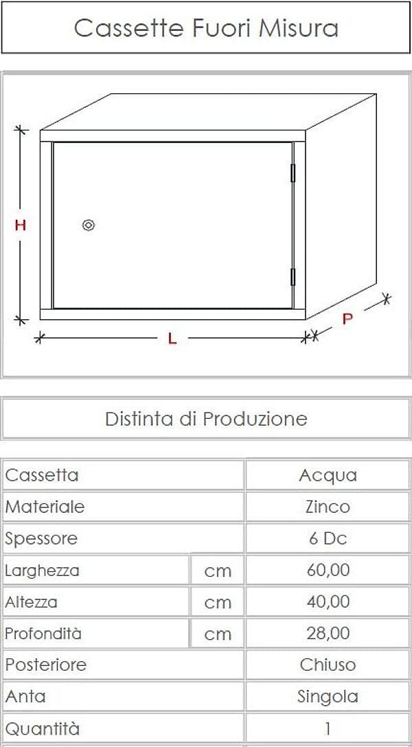 Cassetta per contatore acqua L 60 x H 40 x P 28cm con schienale per chiusura posteriore in Accessori Aloiserw.com - Altomonte, commercioVirtuoso.it