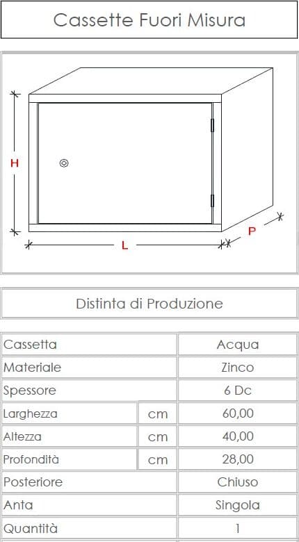 Cassetta per contatore acqua L 60 x H 40 x P 28cm con schienale per chiusura posteriore in Accessori Aloiserw.com - Altomonte, commercioVirtuoso.it