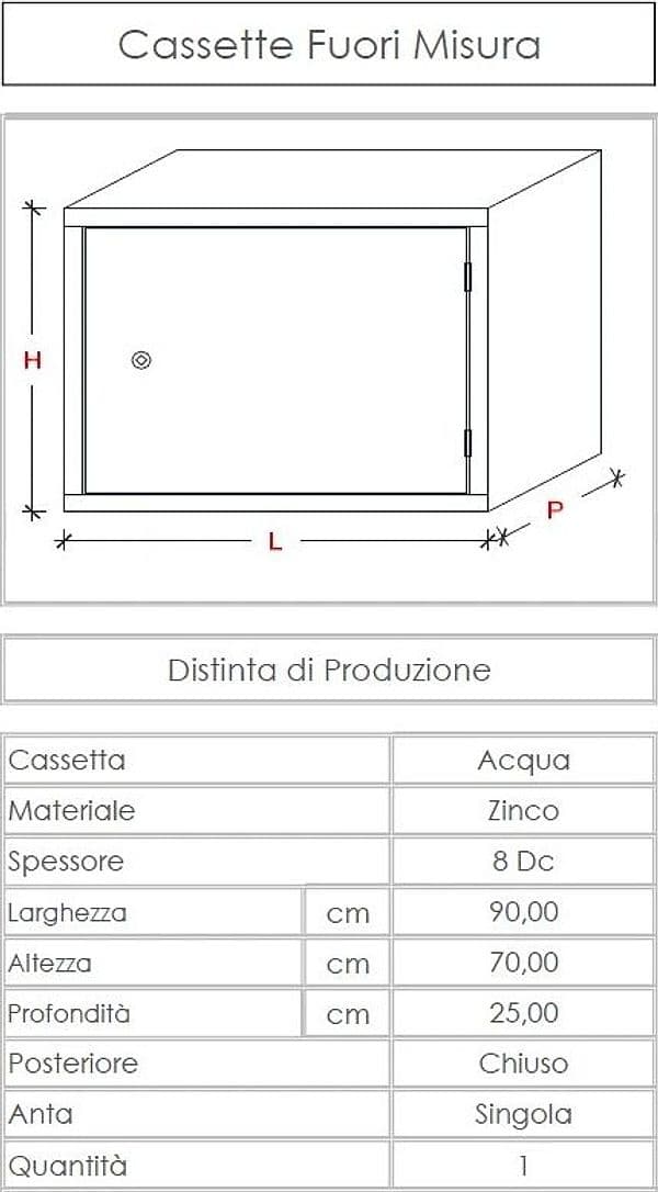 Cassetta per contatore acqua L 90 x H 70 x P 25cm con schienale per chiusura posteriore in Accessori Aloiserw.com - Altomonte, commercioVirtuoso.it