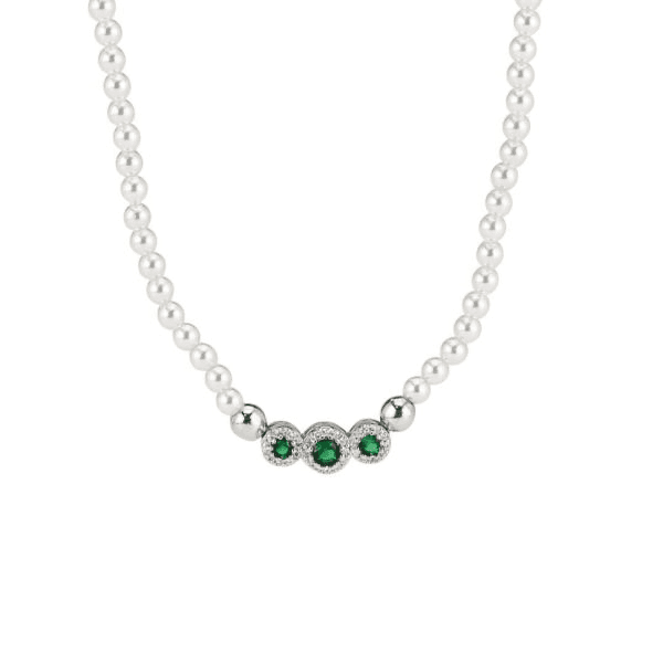 BOCCADAMO - Collana di perle con centrale a tre cestelli di zirconi verde smeraldo in Collane Alba Gioielli - Casoria, commercioVirtuoso.it