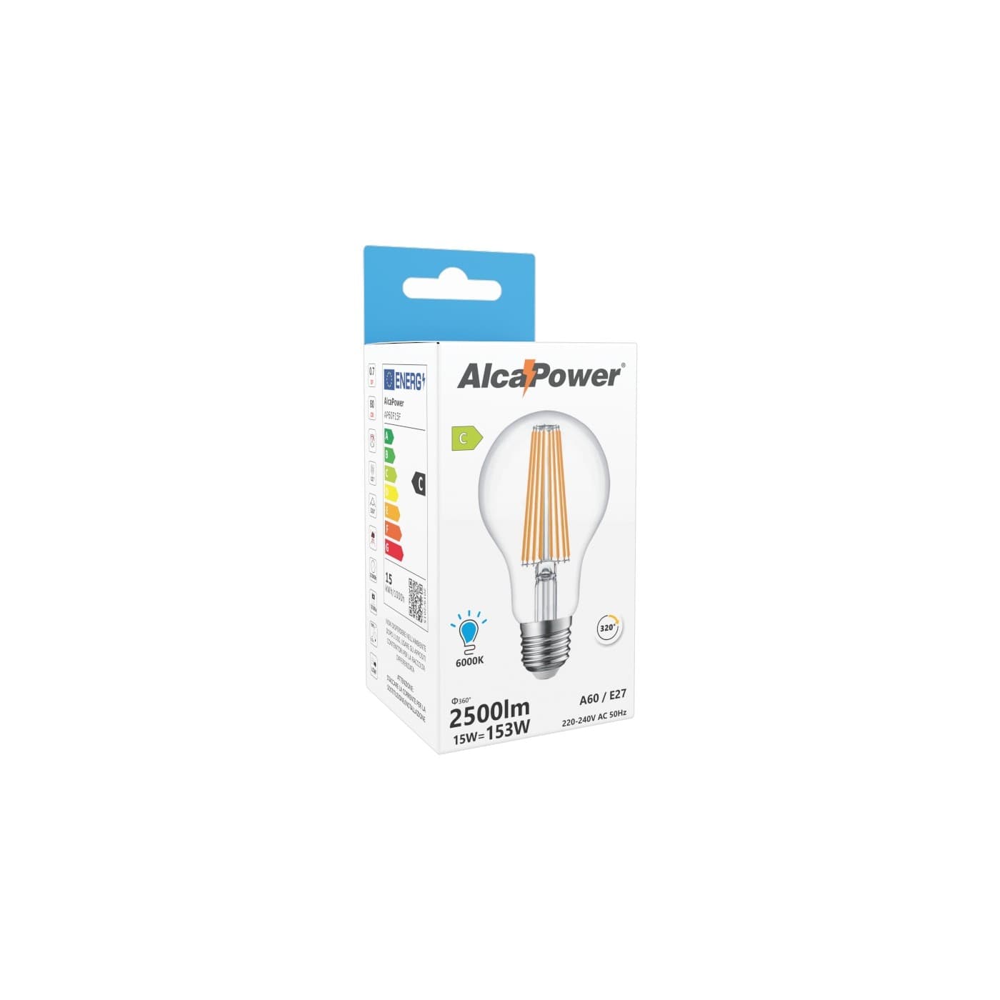 Alca Power A60 15W 220V 2500LM 6000K E27 lampada classica a filamento a led in Lampadine a LED Aloiserw.com - Altomonte, commercioVirtuoso.it