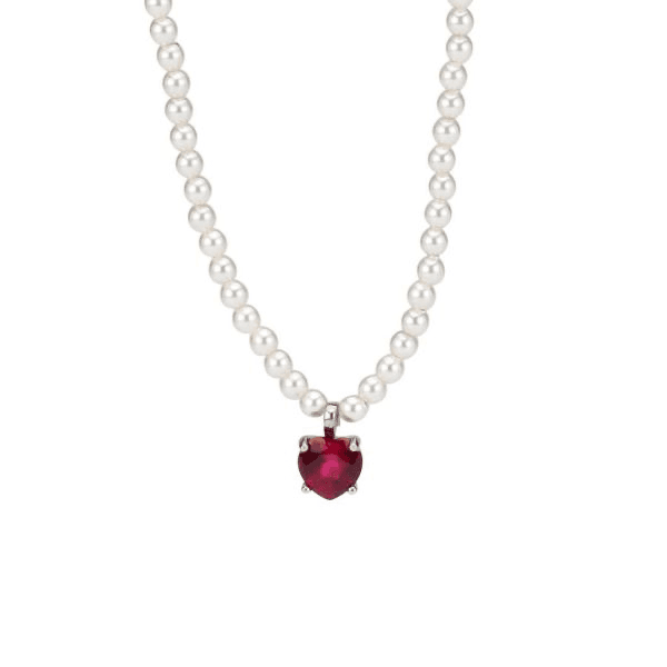BOCCADAMO -  Collana di perle con cuore rosso rubino SOPHIE