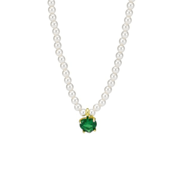 BOCCADAMO -  Collana di perle con cuore verde smeraldo SOPHIE