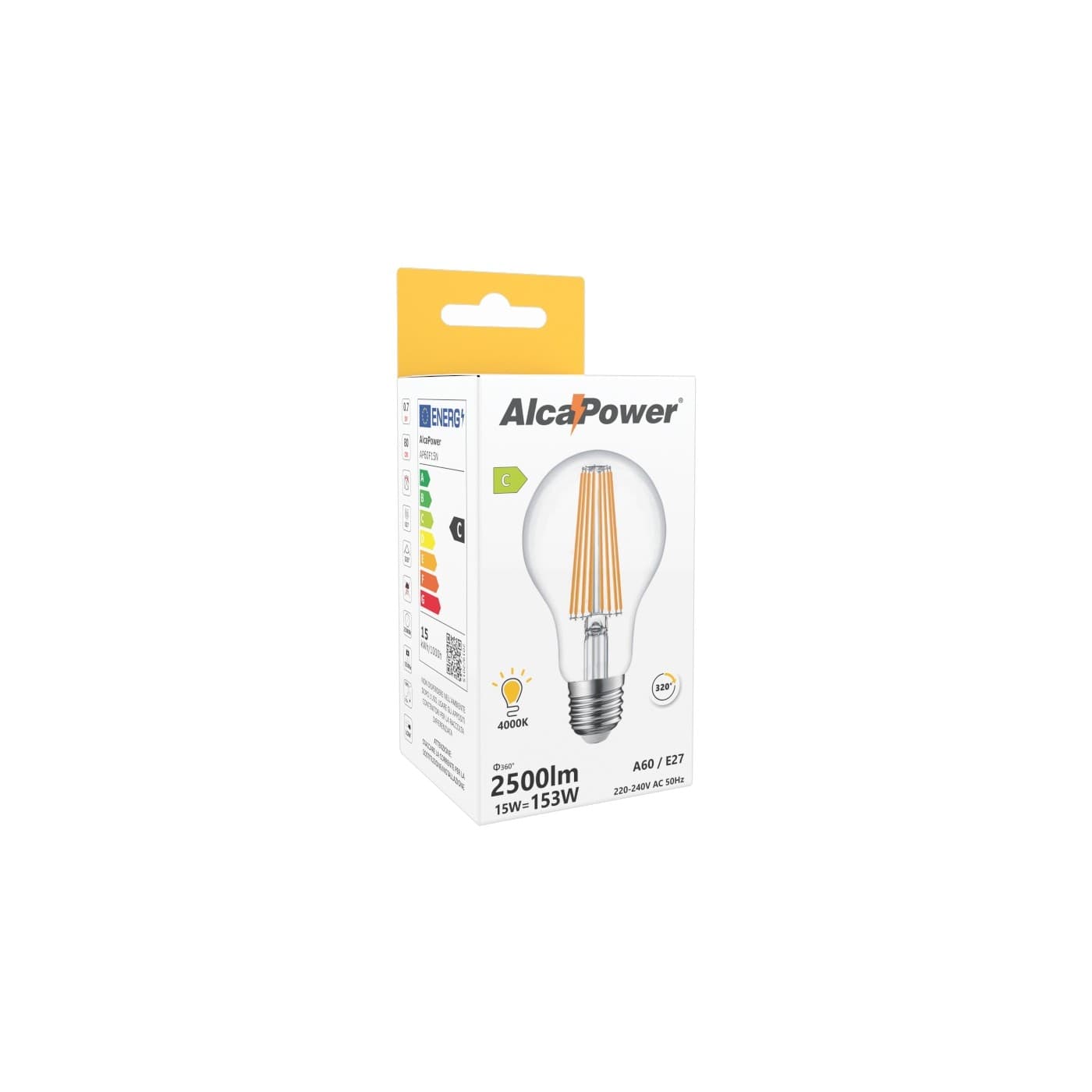 Alca Power A60 15W 220V 2500LM 4000K E27 lampada classica a filamento a led in Lampadine a LED Aloiserw.com - Altomonte, commercioVirtuoso.it