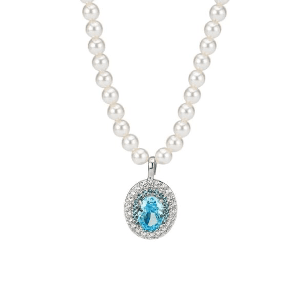 BOCCADAMO - Collana di perle con zircone ovale acquamarina SOPHIE in Collane Alba Gioielli - Casoria, commercioVirtuoso.it