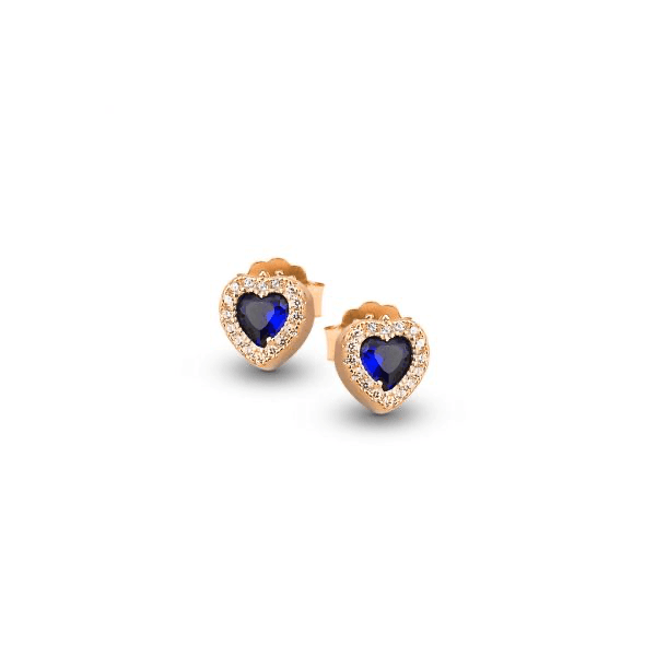 BOCCADAMO - Orecchini a lobo color oro rosa con zircone a cuore blu zaffiro e pavè di zirconi
