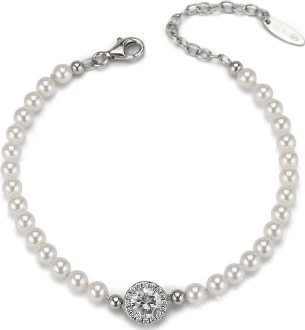 BOCCADAMO  -  Bracciale di perle con centrale tondo di zirconi bianchi