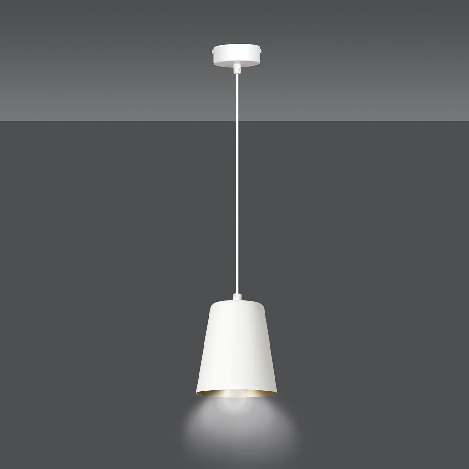 Sospensione 1 Luce Milargo In Acciaio Bianco Con Paralume A Cono In Bianco E Oro in Lampade a sospensione LuceArt - Montecorvino Pugliano, commercioVirtuoso.it