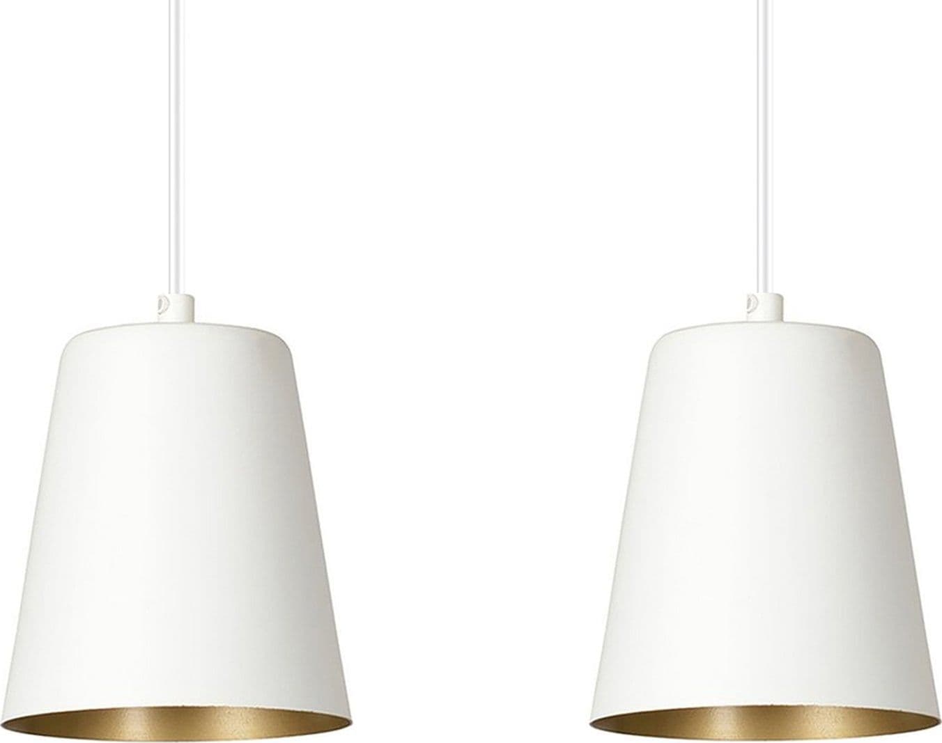 Lampadario 2 Luci Milargo In Acciaio Bianco Con Paralumi A Cono In Bianco E Oro in Lampade a sospensione LuceArt - Montecorvino Pugliano, commercioVirtuoso.it