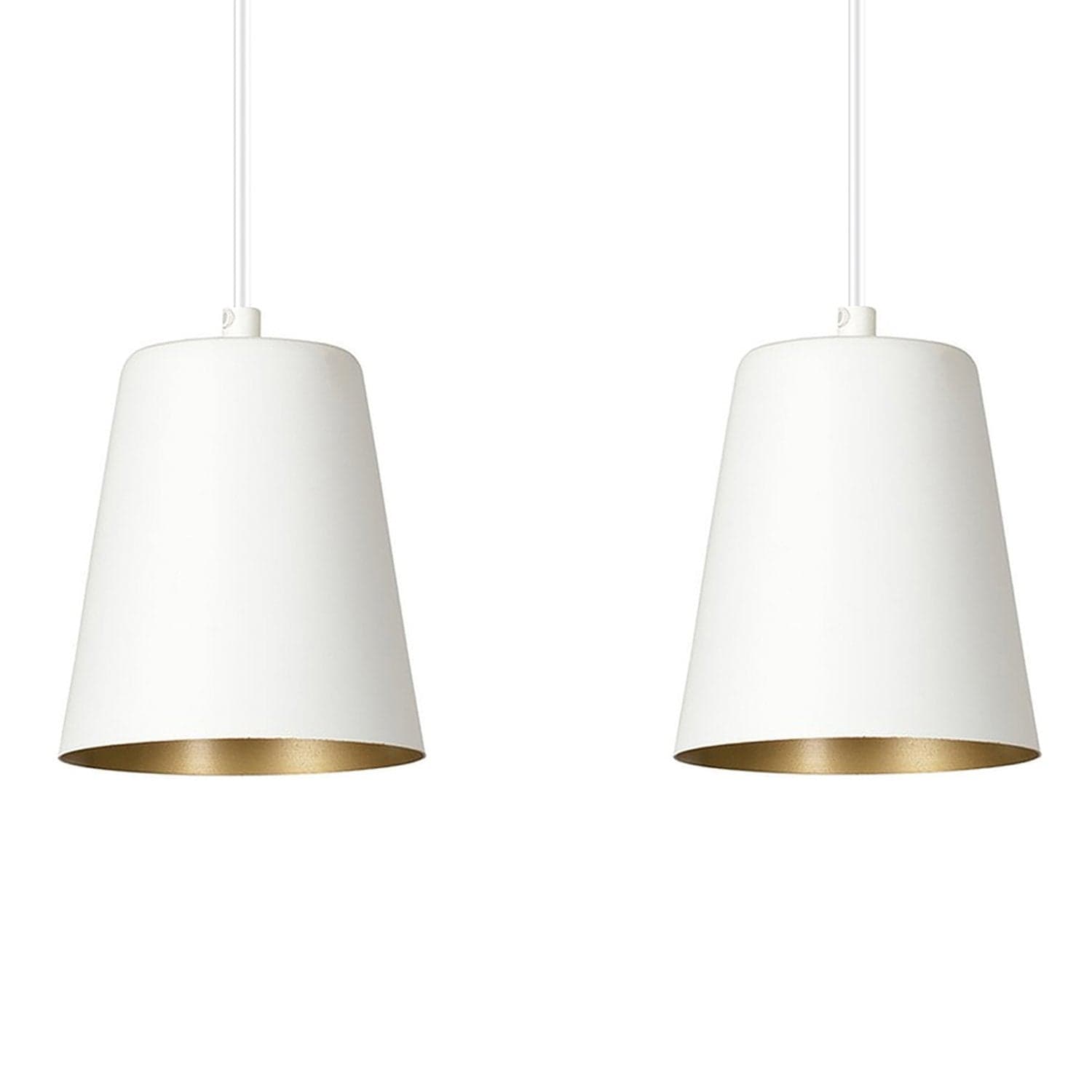 Lampadario 2 Luci Milargo In Acciaio Bianco Con Paralumi A Cono In Bianco E Oro in Lampade a sospensione LuceArt - Montecorvino Pugliano, commercioVirtuoso.it