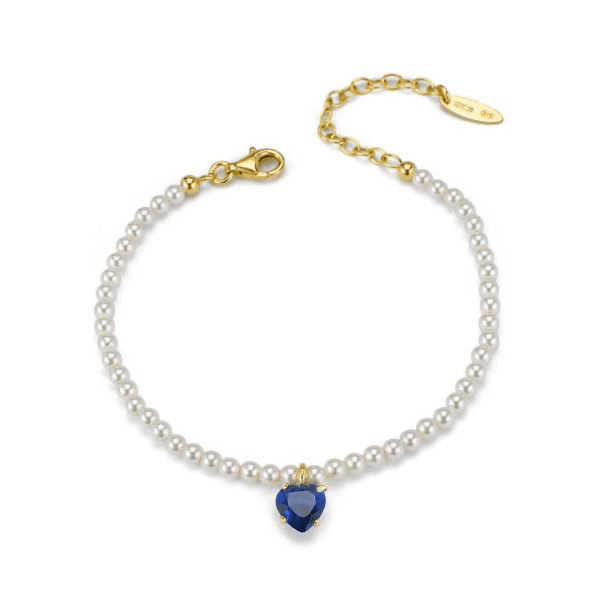 BOCCADAMO  -  Bracciale di perle con cuore blu placcato oro giallo