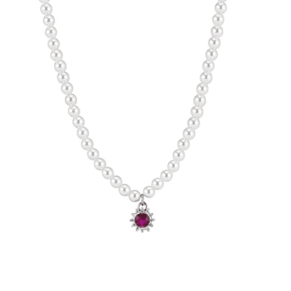 BOCCADAMO -  Collana di perle con fiore di zirconi rosso rubino centrale
