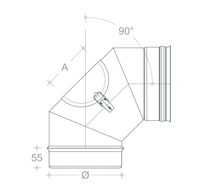 Curva gomito MF da 220mm con ispezione aderente in acciaio inox AISI 304 in Tubi di scarico Aloiserw.com - Altomonte, commercioVirtuoso.it