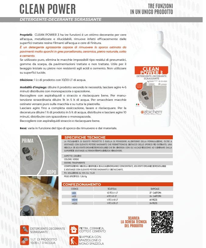 Abichem 1lt CLEAN POWER detergente-decerante sgrassante in Detergenti per pavimento Aloiserw.com - Altomonte, commercioVirtuoso.it