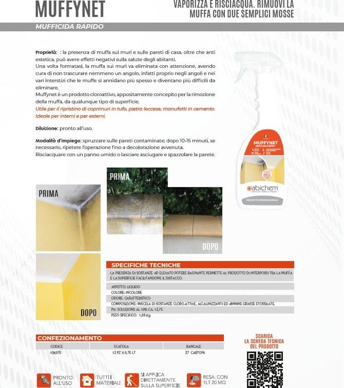 Abichem 1lt MUFFYNET mufficida rapito per la rimozione di muffa su pareti in Prodotti antimuffa Aloiserw.com - Altomonte, commercioVirtuoso.it