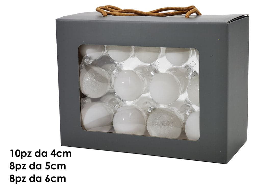 Set 26 Palle di Vetro Misure Assortite Bianco in Palle e palline Save The Money - Rimini, commercioVirtuoso.it
