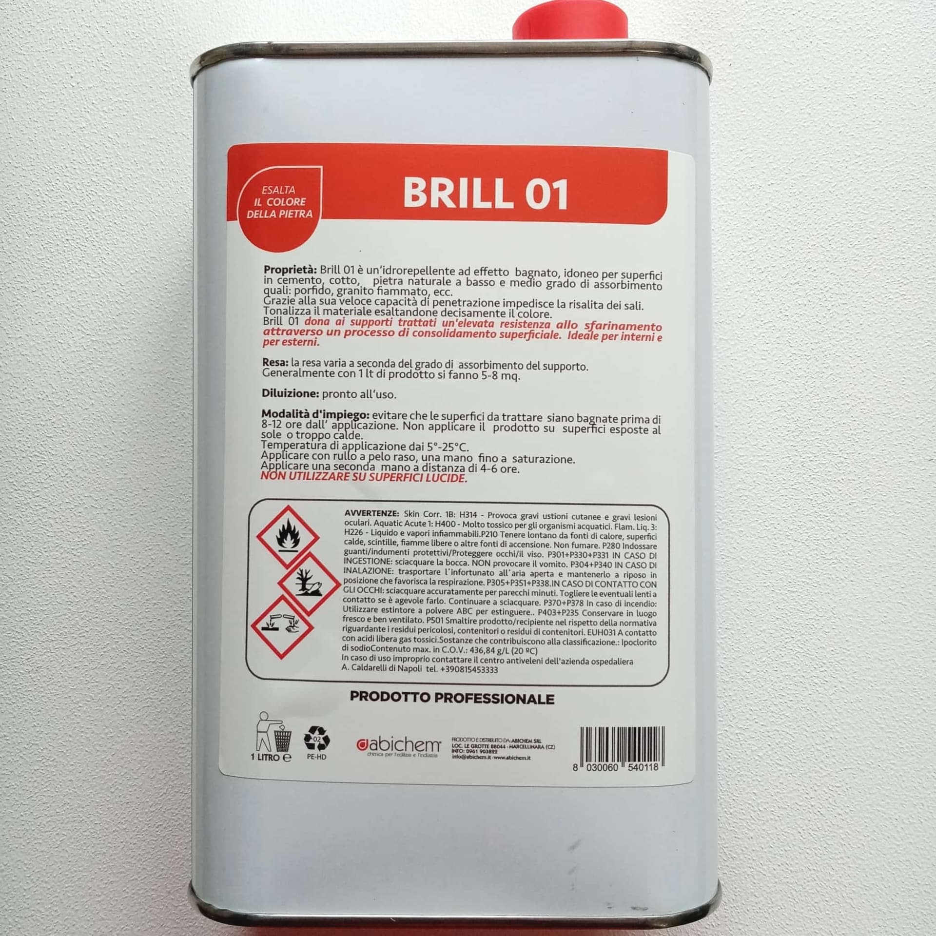 Abichem 1lt BRILL 01 idrorepellente ad effetto bagnato per cotto pietre naturali e manufatti in cemento in Impermeabili Aloiserw.com - Altomonte, commercioVirtuoso.it