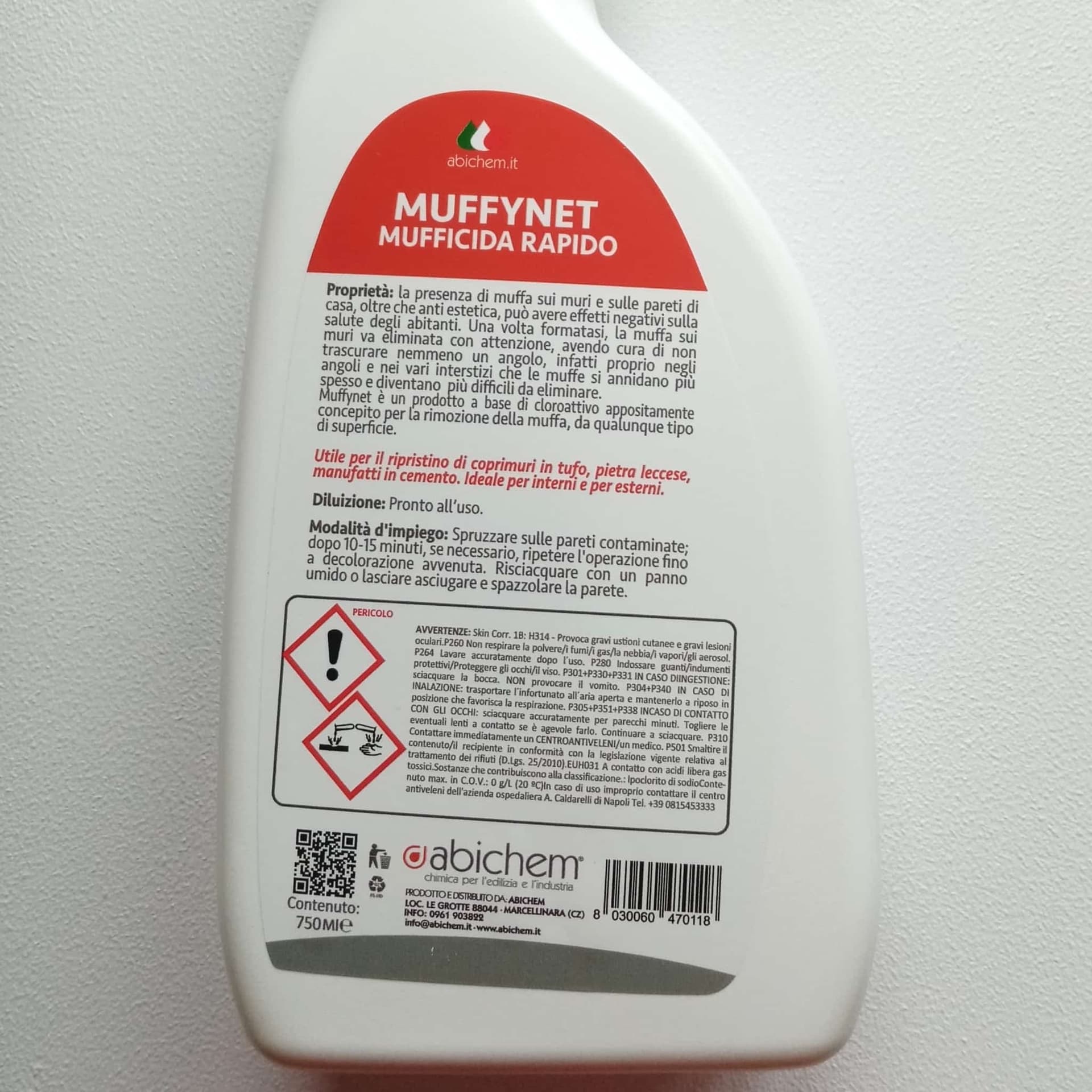 Abichem 1lt MUFFYNET mufficida rapito per la rimozione di muffa su pareti in Prodotti antimuffa Aloiserw.com - Altomonte, commercioVirtuoso.it