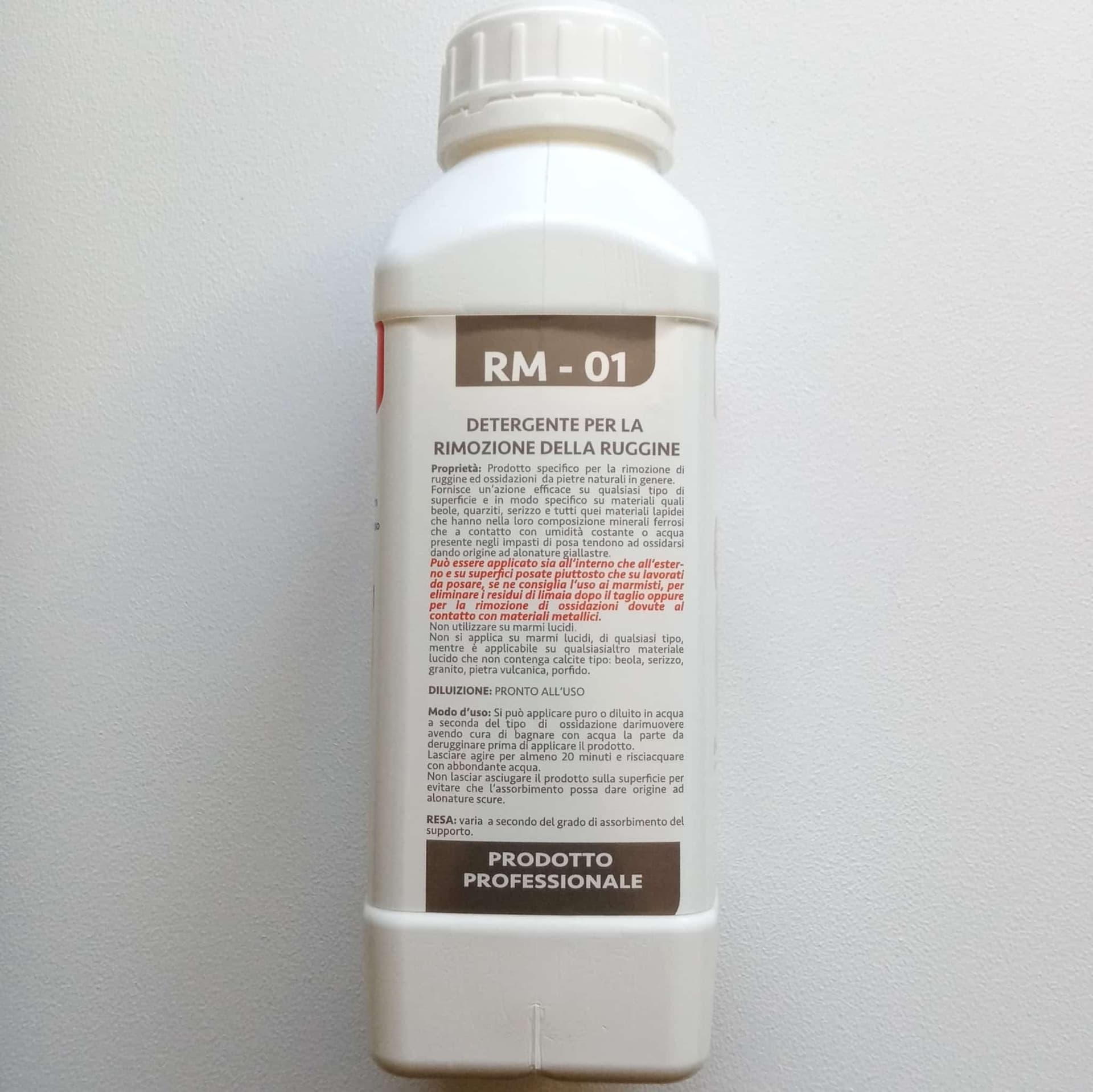 Abichem 1lt RM-01 detergente per la rimozione di ruggine ed ossidazioni da pietre naturali in Detergenti per pavimento Aloiserw.com - Altomonte, commercioVirtuoso.it
