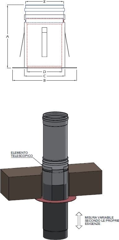 Raccordo a soffitto telescopico da 180mm con innesto per tubo inox per stufa a legna in Tubi di scarico Aloiserw.com - Altomonte, commercioVirtuoso.it