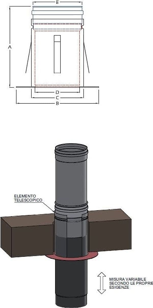 Raccordo a soffitto telescopico da 150mm con innesto per tubo inox per stufa a legna in Tubi di scarico Aloiserw.com - Altomonte, commercioVirtuoso.it