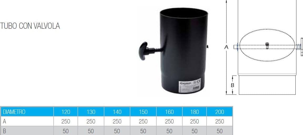 Manicotto con valvola da 180mm per stufa a legna in Tubi di scarico Aloiserw.com - Altomonte, commercioVirtuoso.it