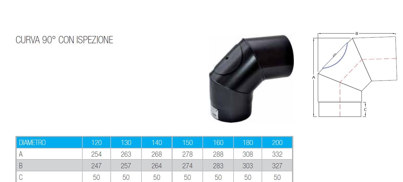 Curva a 90 gradi con ispezione da 200mm per stufa a legna in Fumaioli Aloiserw.com - Altomonte, commercioVirtuoso.it