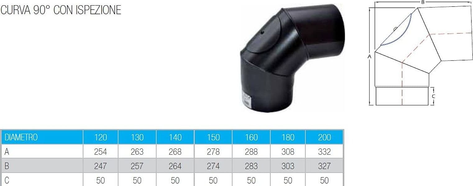 Curva a 90 gradi con ispezione da 130mm per stufa a legna in Fumaioli Aloiserw.com - Altomonte, commercioVirtuoso.it